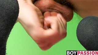 Skinny homosexual Kyle Eldritch masturbates wearing socks
