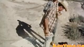 Retro cowboys are having a wild outdoor bareback session