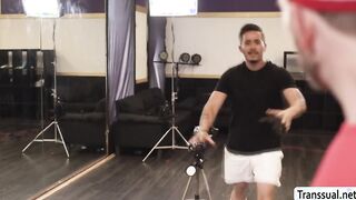 Handsome prof fucks both his dancers on stage