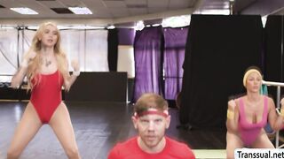 Handsome prof fucks both his dancers on stage