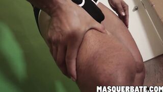 Alluring gay stud shows his muscles and strokes his dick