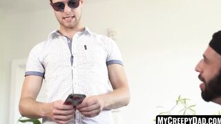 Lovely twink sans protection riding stepdads dick after penis massage