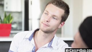 Lovely twink sans protection riding stepdads dick after penis massage