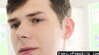Stepson Dakota Lovell receives an inside shove from hunk Matthew Figata
