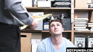 The thieving jock is caught by a security guard who drills him bare