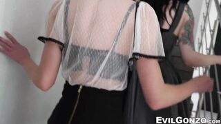 Double penetration orgy with two sexy babes taking big dicks