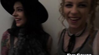Double penetration orgy with two sexy babes taking big dicks