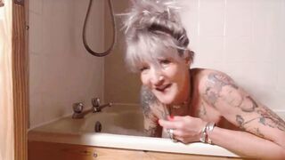 Talkative granny Charlee Summers gets naughty in the bathroom