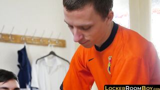 Twink back rubs and screws soccer amigo in storage space