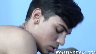 Bearded stepdad with glasses ass fucks young Latin twink