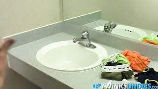 Horny twink Joey Steels wanking off and changing underwear