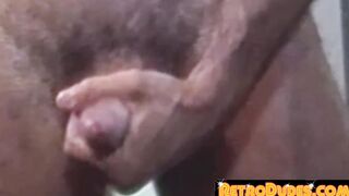 adorably retro gays petting their hairy cocks and cums