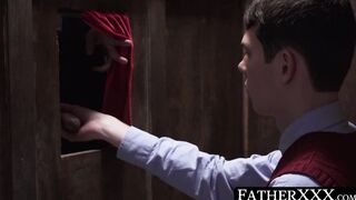 Daddy allures twink into hard prohibited church barebacking