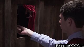 Daddy allures twink into hard prohibited church barebacking