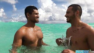 Two Latino studs cool off in the warm waters