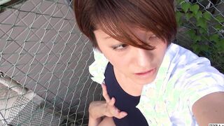 Short hair gorgeous Japanese amateur public oral and sweaty vehicle sex