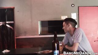 Slim twink sucks mature daddies big dick before raw fucking