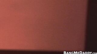 Smooth body twink blows fat daddy cock and takes it bareback