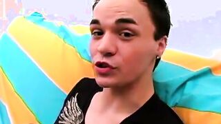 Beautiful young man tugging and stroking his hard cock