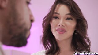 Brunette transsexual Emma Rose in a scene with Rodrigo