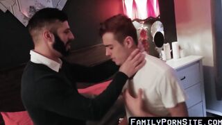 Youthful twink gulping and riding stepdads rock hard cock