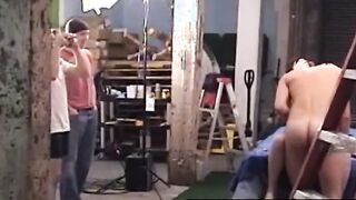 Kinky jock trio gangbangs lusty vixen in workshop