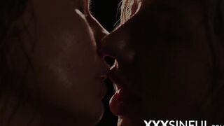 Horny lesbo hotties pleasure each other in wet oral session