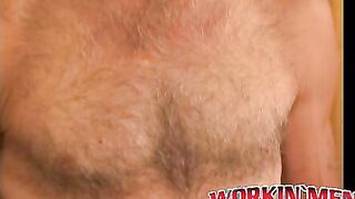Rough older guy strips naked and tugs on his big hard cock