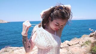 We went for a walk by the sea and decided to fuck right on the pedestrian road with c