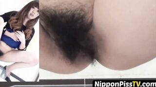 Japanese angel with bushy pussy pissing hard