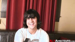 Long haired alternate amateur is stroking his enormous dick