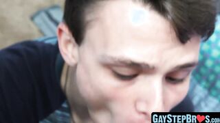 Youthful gay shoots cum after crude stepfamily entrance