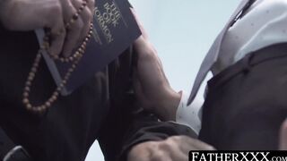 Twink trades sensual caresses with daddy cleric before crude fucking