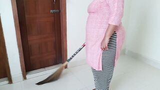 Sexy pretty Saudi maid with huge tits and large ass fucked by owner while cleaning ho