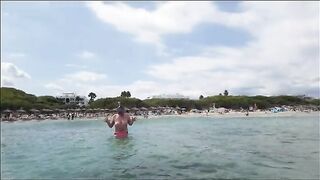 Chrissi naked swimming into Mediterranean Sea
