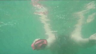 Chrissi naked swimming into Mediterranean Sea