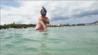 Chrissi naked swimming into Mediterranean Sea