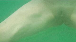 Chrissi naked swimming into Mediterranean Sea