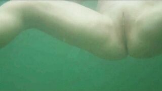 Chrissi naked swimming into Mediterranean Sea