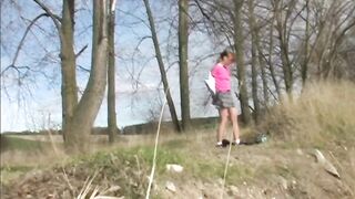 Electra Angels pee outdoor by the river