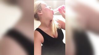 Blonde vibrator screwed inside shopping center