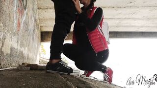 Slutty chick blowing her ex inside outdoors under the bridge.