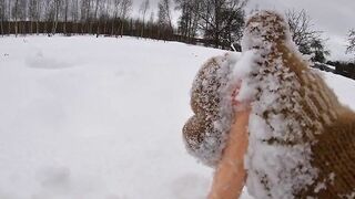 Hand Job with Wool Mitten into the Snow