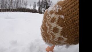 Hand Job with Wool Mitten into the Snow