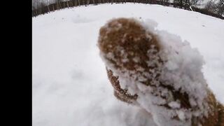 Hand Job with Wool Mitten into the Snow