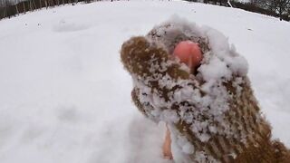 Hand Job with Wool Mitten into the Snow