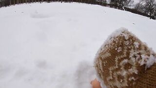 Hand Job with Wool Mitten into the Snow