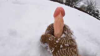 Hand Job with Wool Mitten into the Snow