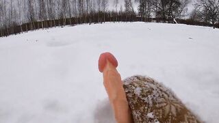 Hand Job with Wool Mitten into the Snow