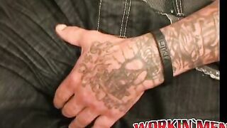 Radically tattooed older amateur masturbates in the bedroom